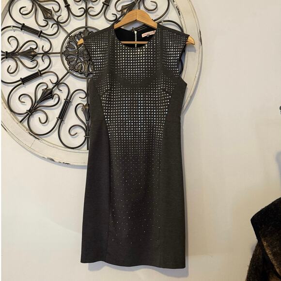 Rebecca Taylor Studded Black Sheath Dress Size 4 Metallic Accent Cocktail Dress - Picture 3 of 9